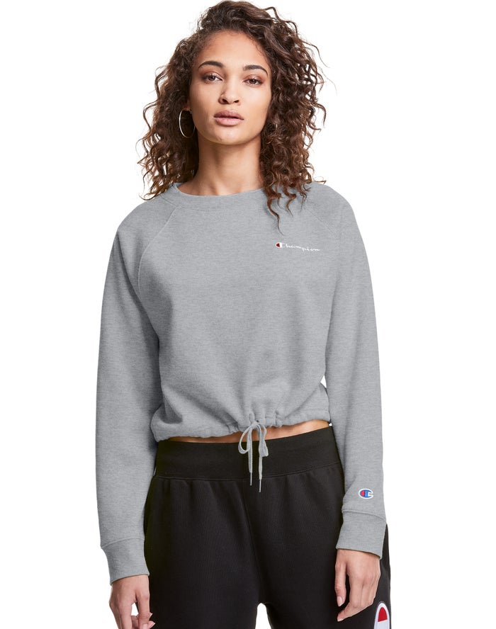 Champion Campus Fleece Cropped Crew Embroidered Script Logo Kadın Sweatshirt Gri ( CWPDGV802 )